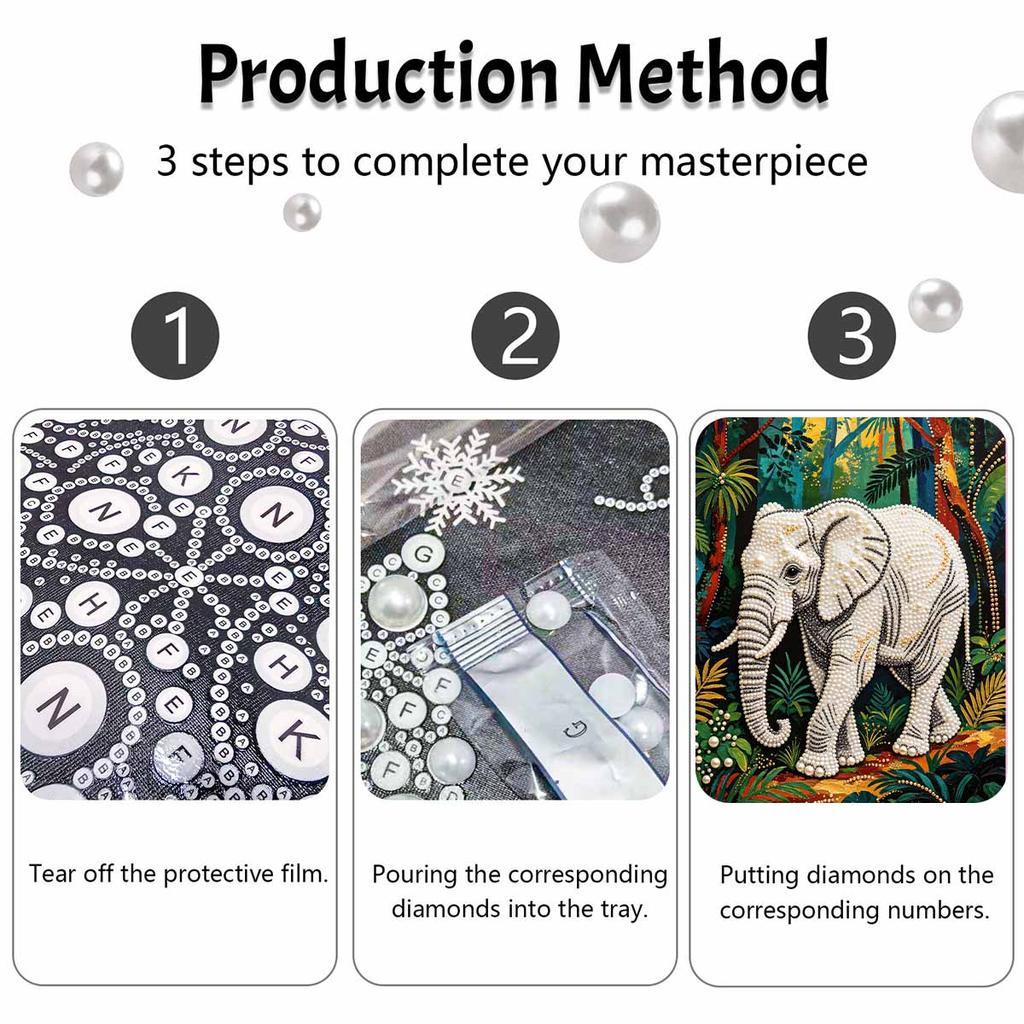 DIY Pearl Art Painting Majestic Elephant Handmade Craft Modern Wall Decor Leisure Relax Activity Nice Gift for Novice Art Practitioners Home