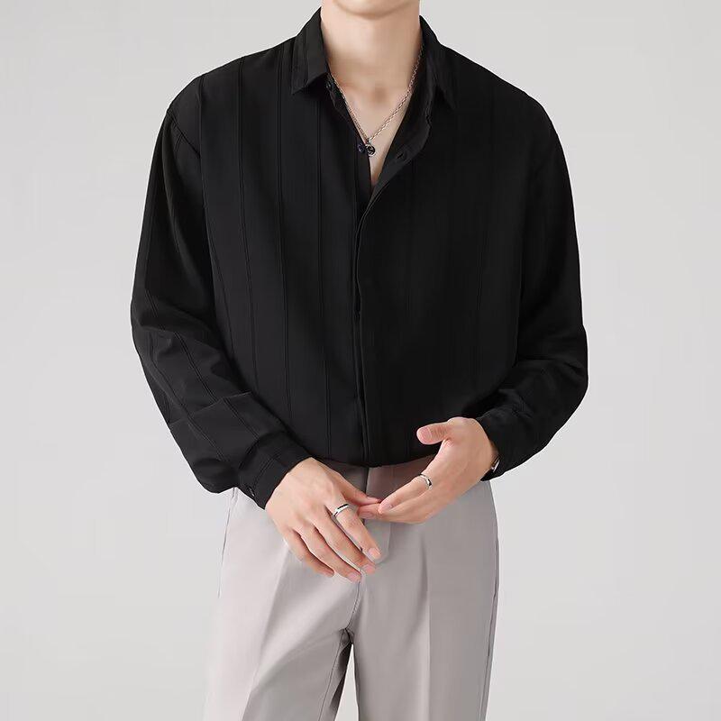 

Мужская повседневная рубашка с длинным рукавом в полоску - темный узор XXL чёрный