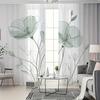 2PCS Digital Printed Sheer Curtain, Light Cyan Flowers Print, Fresh Mint Pastel Floral Garden for Living Room Bedroom Home Decor