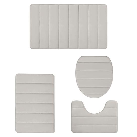 4Pcs/Set Sponge Bathroom Mat Water-Absorbent Bath Rug Non-Slip Machine Washable Floor Mat for Tub Shower Toilet