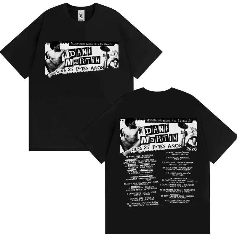 Vintage Washed Dani Martín 25th Anniversary Tour Pop Rock Printed Cotton T-shirt Men Women Tee Summer Casual Fashion Clothing Tops Streetwear