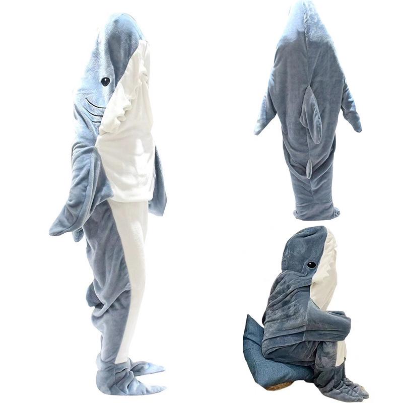 Shark Flannel Onesie Pajamas - Warm, Anti-Kick, Casual Sleep Quilt