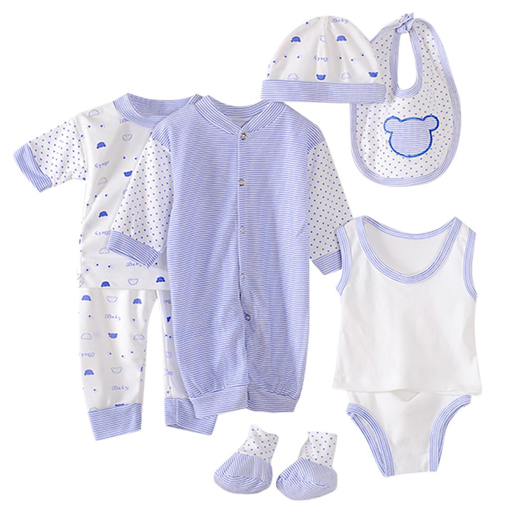 8-teiliges Neugeborenen Baby Junge Mädchen Oberteile+Mütze+Hose +Lätzchen+Socken Schuhe+Strampler Outfits Set