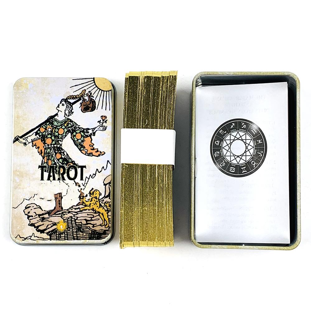 High-Quality Tin Box Packing 78 Cards Tarot Card Gilded Edge with Paper Guidebook,Fate Divination Family Party Game