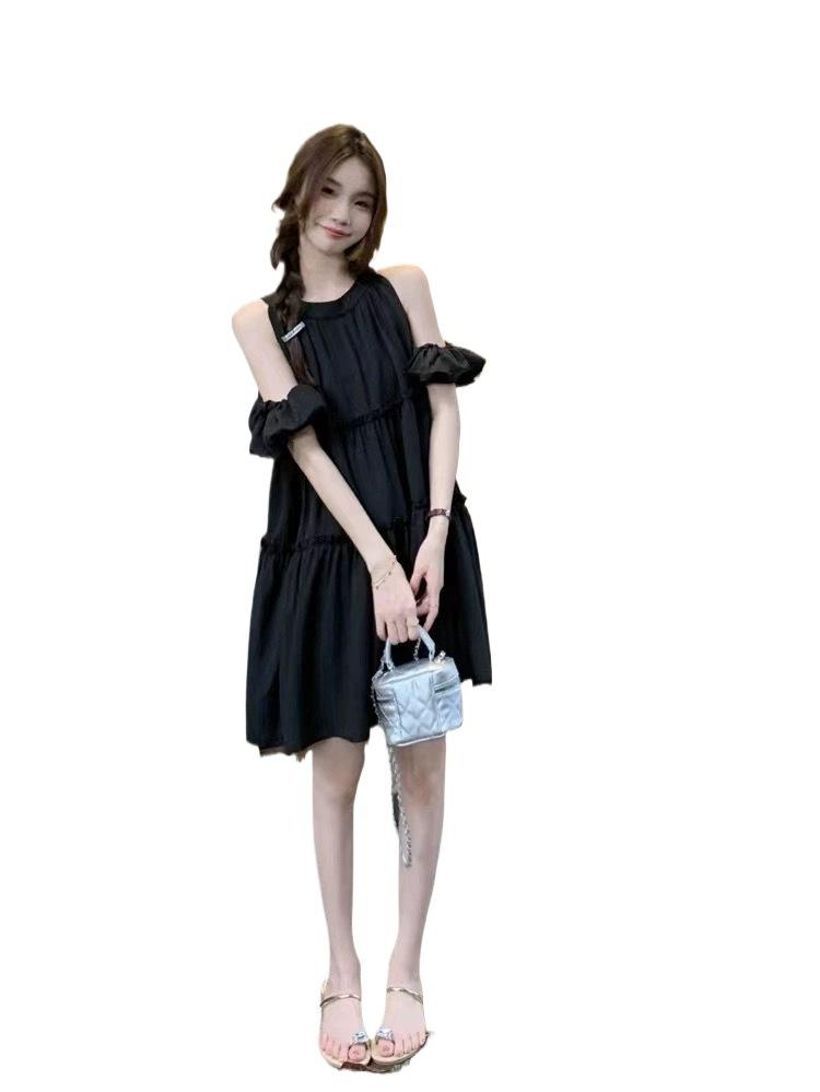 French off-the-shoulder small dress for women's summer new sweet age-reducing temperament loose and thin neck short skirt