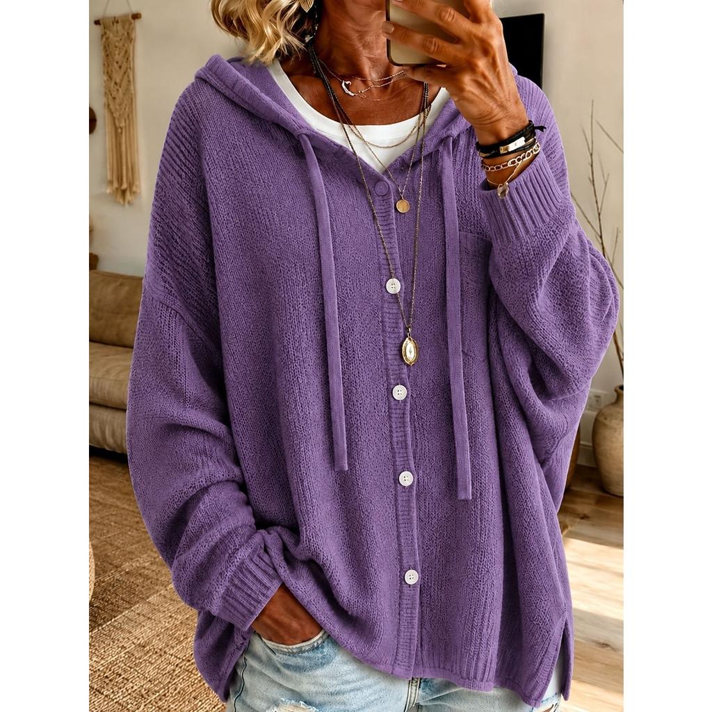 New Autumn and Winter Styles, Button Knit, Hooded Sweater, Cardigan, Solid Color, Casual, Fashionable Jacket, Women's