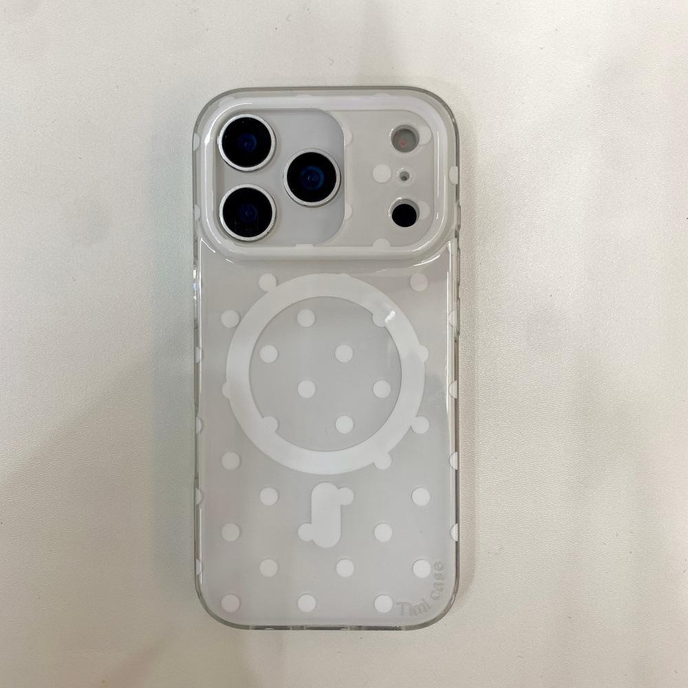 INS Korean polka dot magnetic mobile phone case is suitable for Apple 17/16PRO solid color small fresh engraved iPhone15/14.