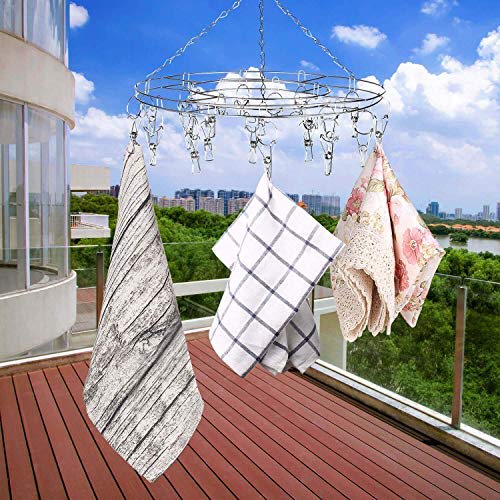 Skroad Round Sock Dryer for Underwear, Lingerie, Baby Clothes, and Small Laundry Items, Stainless Steel Rotating Drying Rack with 20 Pegs