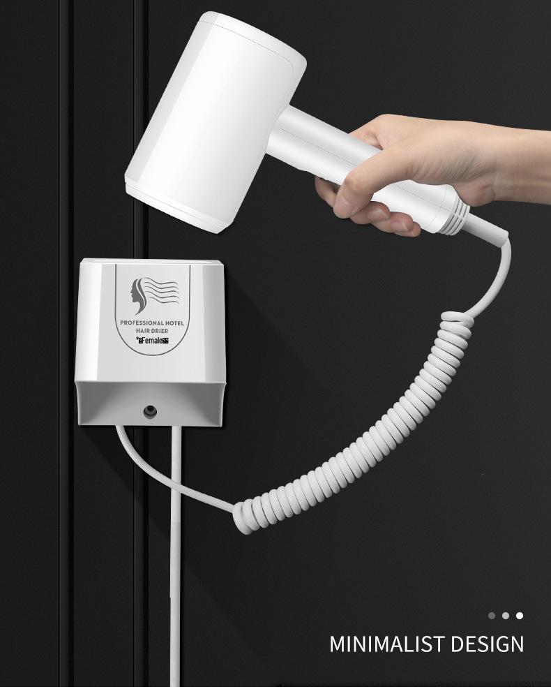 Hotel/Guesthouse Wall-Mounted High-Power Hair Dryer - No-Drill Installation
