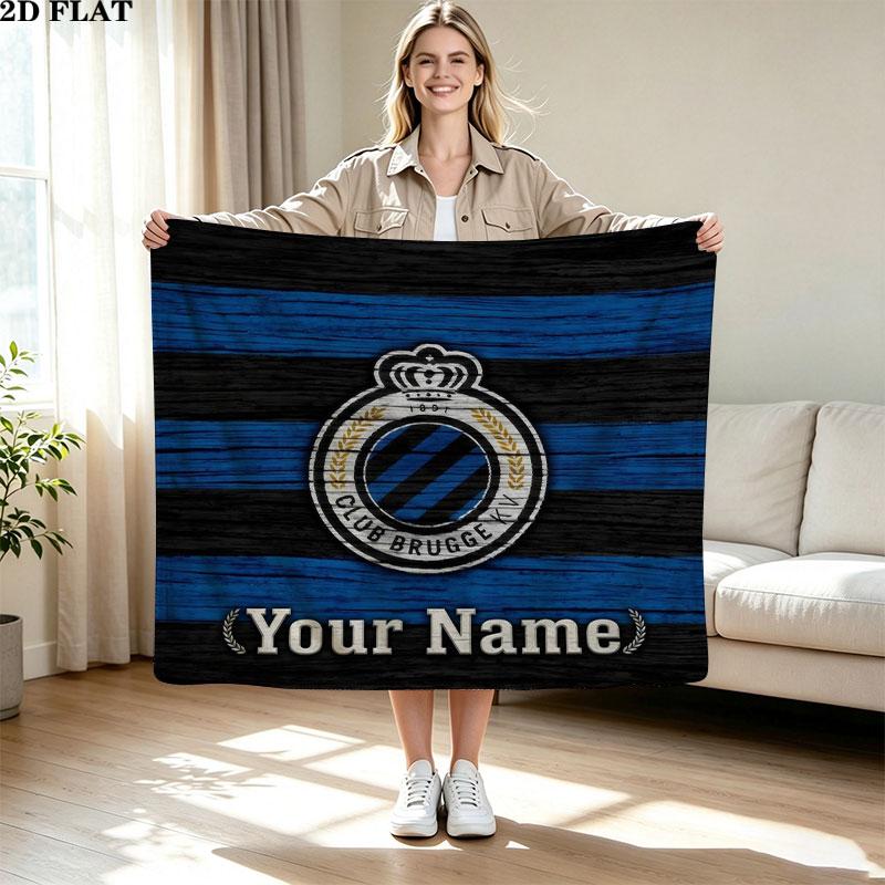 1PC Club Brugge KV Custom Name Patterned Flannel Blanket Suitable For All Seasons for Home Decor Warmth and Comfort Gifts Holiday Present