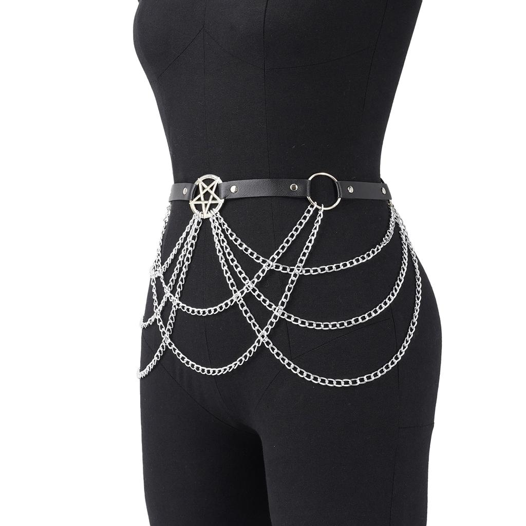 Women Belly Belt Chain Street Style Gothic Harness Chain Bustier Harness Waist Clothing Accessories