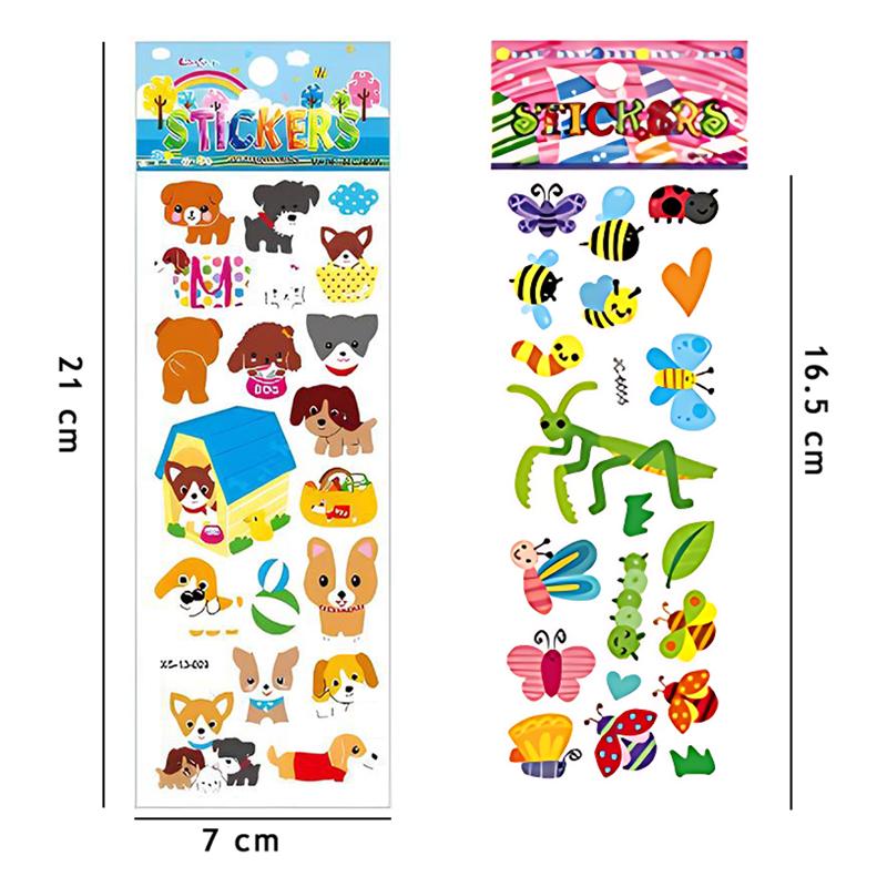 6 Sheets 3D Cartoon Sticker PVC Puffy Sticker Bubble Sticker Animal  Insect Style Scrapbook Notebook Decoration Reward Gifts ZYF