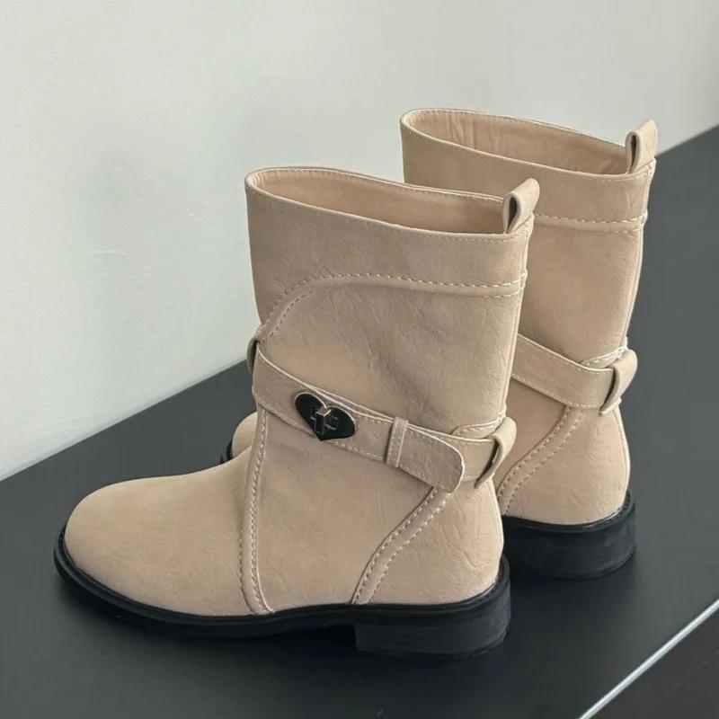 

Novelty Heart Belt Buckle Embellished Ankle Boots Women High Quality Suede Sewing Design Platform Boots Comfortable Women Shoes 40 абрикосовий