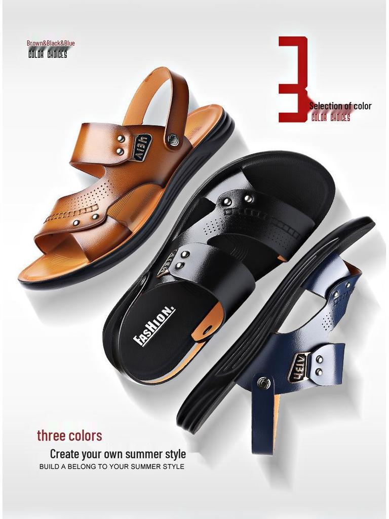 2025 Heren Slijtvaste Bruine Leren Sandalen - Jeugdtrend, Antislip, Ademend, Zomer Strand Schoenen.