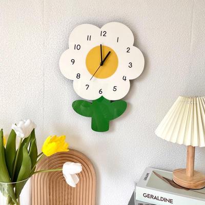 Artistic Flower Cartoon Wall Clock - Silent, Decorative, Cute, for Living Rooms & Flower Shops