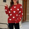 Women's Fashionable Round Neck Long Sleeved Color Blocked Love Casual Pullover Sweater Top