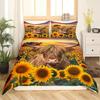 Sunflower Cow Bedding Set Kids Yellow Floral Cattle Duvet Cover King/Queen Size for Girls Teens,Western Bull Decor Quilt Cover