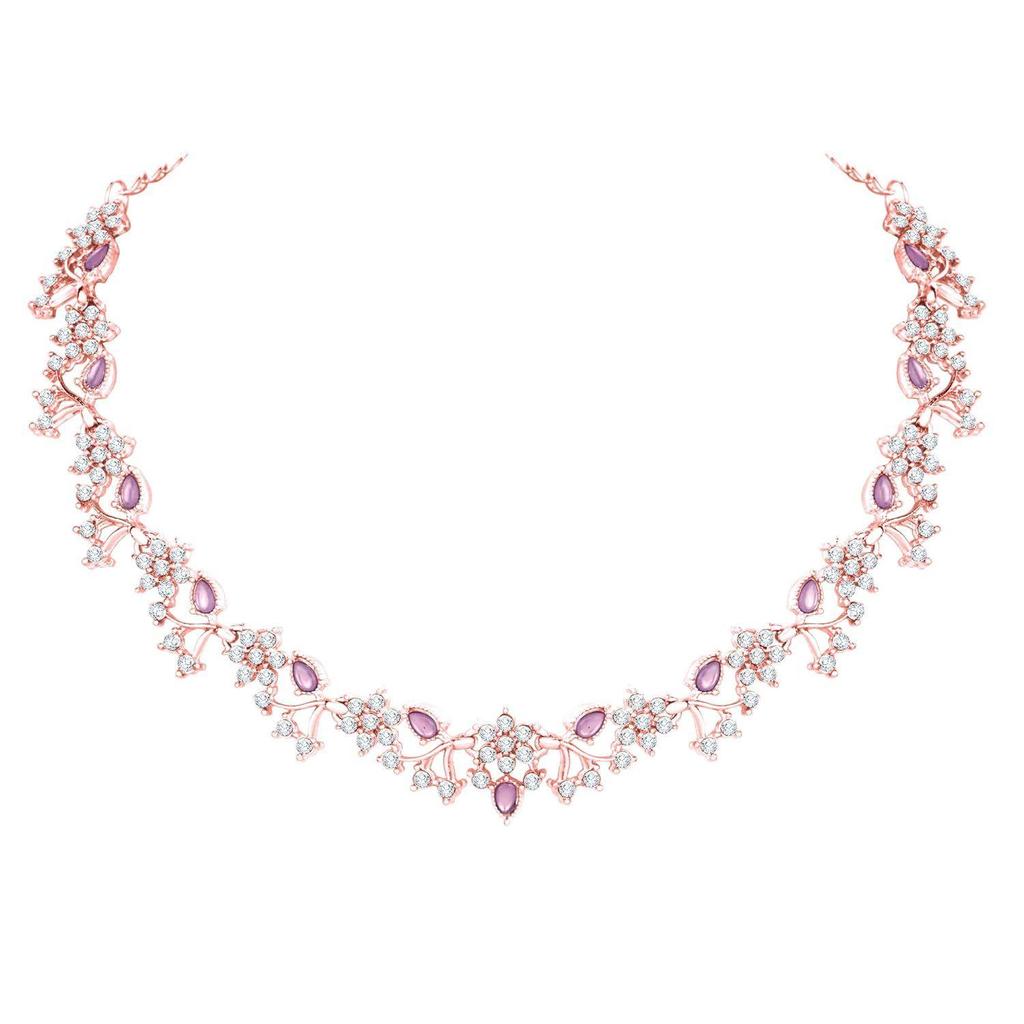 American Diamond AD with Colorful Crystal Necklace Jewellery Set for Women/Girls | Perfect for Weddings, Parties & Festive Occasions