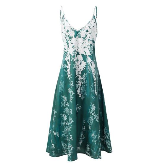 2Pcs/Set Dress Set V-Neck Large Hem Printed Summer Women Sling Design Dress Long