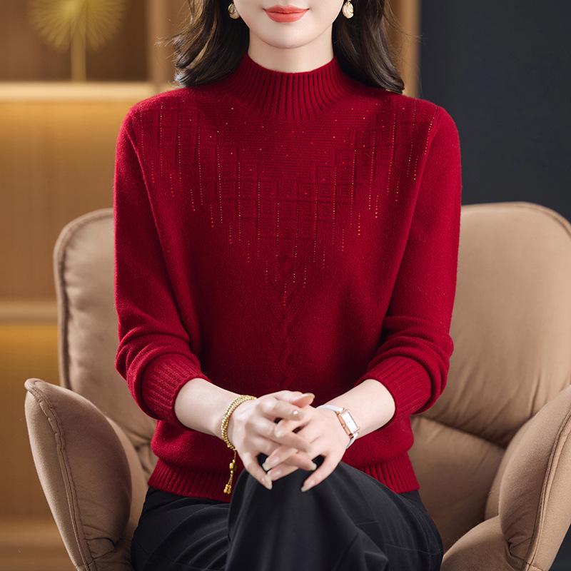 

Xiangdisha Women s Wool Semi-High Neck Sweater - Thick, Loose Fit for Autumn/Winter L (100-115 lbs) червоний