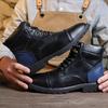 Botas Cowboy Masculinas Britânicas Retrô de Cano Alto em Couro com Cadarço Confortáveis Respiráveis Sapatos Casuais Equestres Qualidade Premium Moda