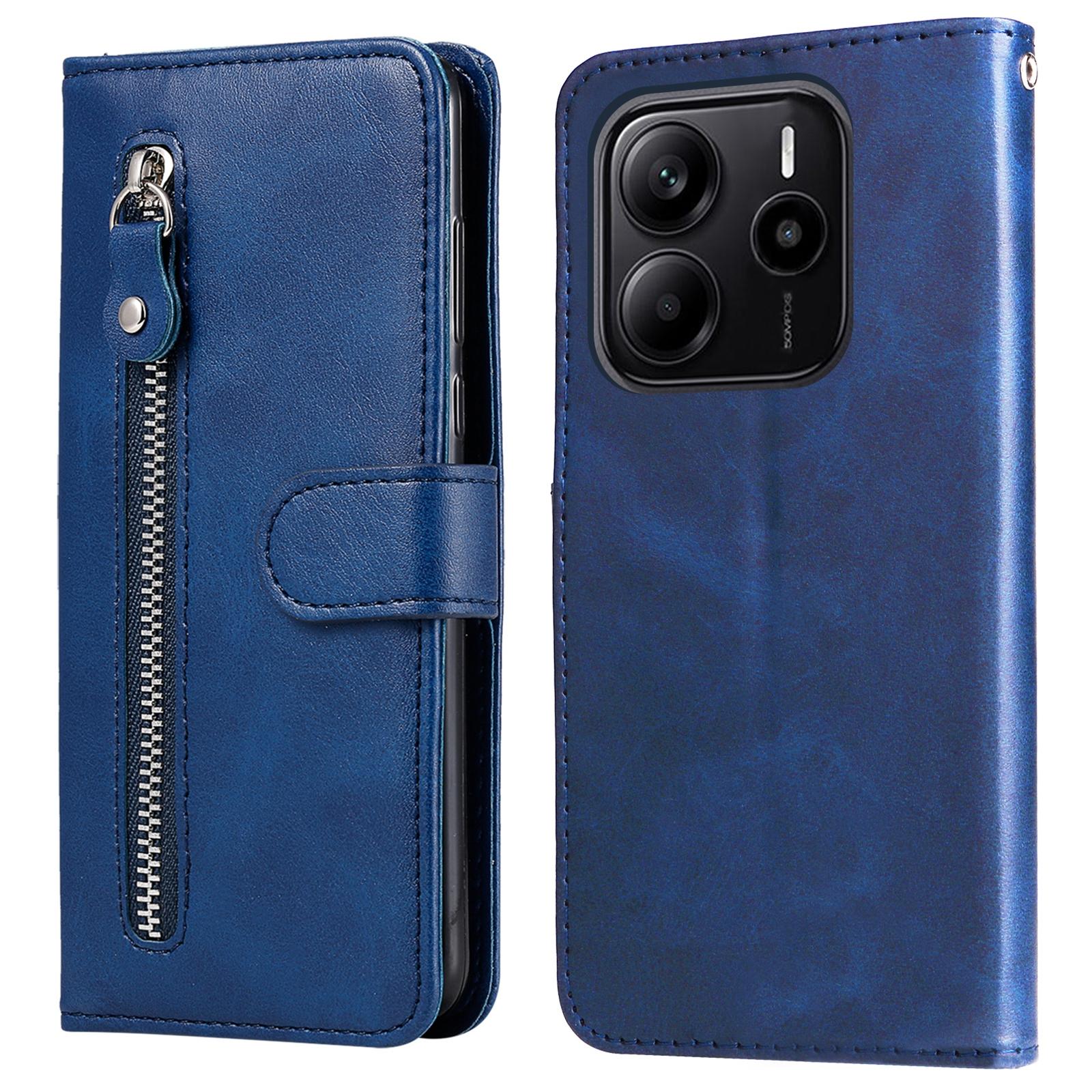 

Для Xiaomi Redmi Note 14 4G (163,25x76,55x8,16 мм) Чехол-кошелек на молнии с текстурой телячьей кожи из ПУ кожи, чехол для телефона Blue