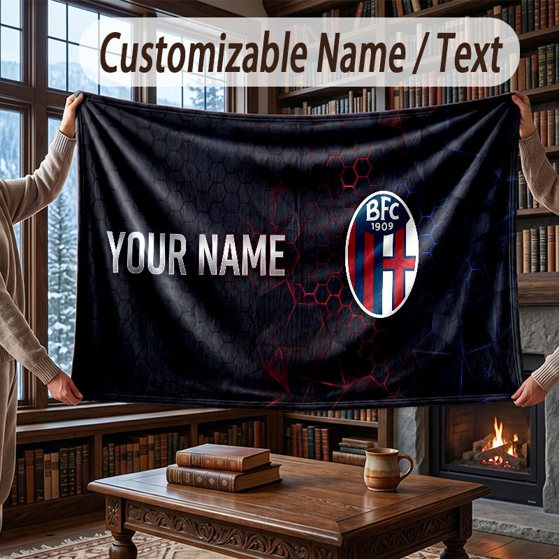 Custom Name Flannel Throw Blanket Bologna FC Pattern Warm Home Decoration