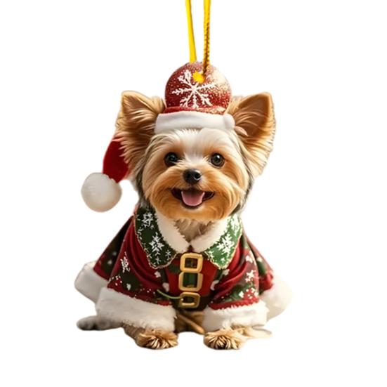 Christmas Ornaments for Tree Acrylic Cartoon Animal Car Rear Mirror Hanging Charm 2D Flat Cat/Dog/Bear/Rabbit Pendant for Tree Auto Interior Accessory