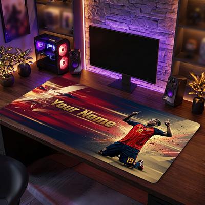 Tapete de Mouse Grande Personalizado Lamine Yamal, Impressão de Texto com Nome Personalizado, Tapete de Mesa Antiderrapante com Logo de Futebol, Presente para Jogador
