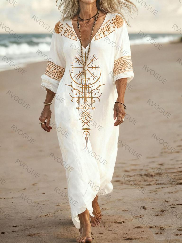 Slimming Long Sleeve Autumn Dress with Custom Digital Prints