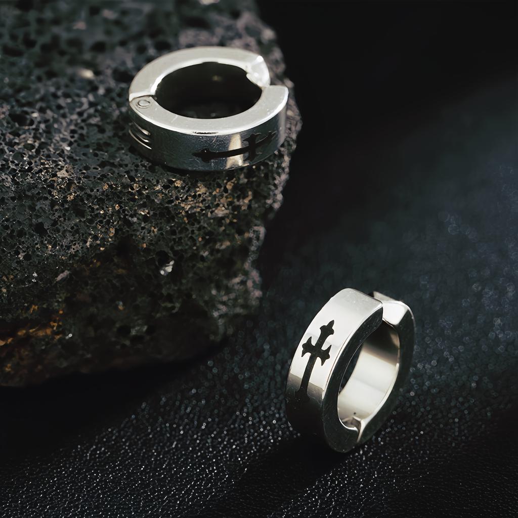 Retro Cross Non Pierced Ear Clips For Men Women Stainless Steel Clip On Earrings Punk Gothic Rock Hiphop Unisex Zircon Gift