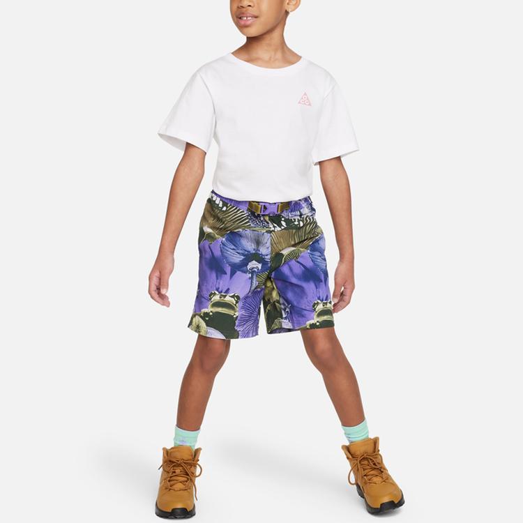 Nike ACG Letter Geometric Pattern Printed Round Neck Short Sleeve T-Shirt Kids Tops White FQ6932-100