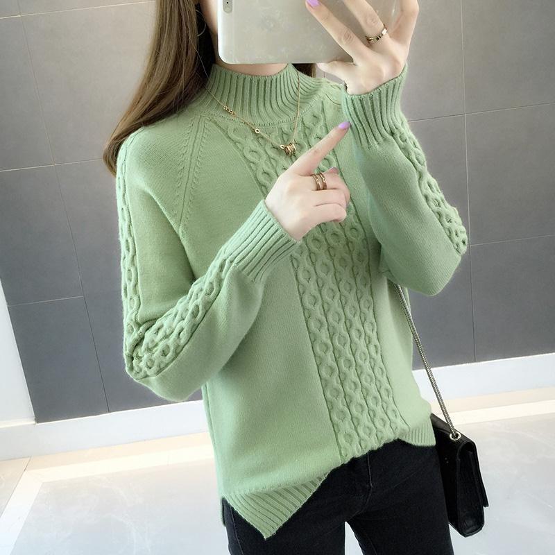 Women's Semi High Neck Sweater Loose Mid Neck for Autumn and Winter Stylish and Thick Sweater