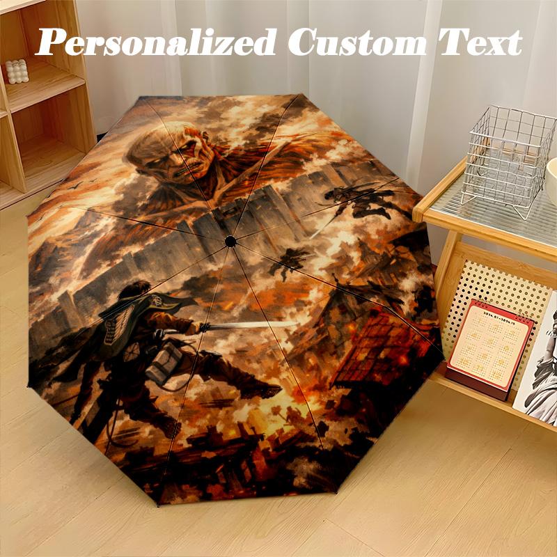 Windproof Folding Umbrella, 8‑Rib Auto Open Close Attack On Titan Umbrella for Rain Sun Protection