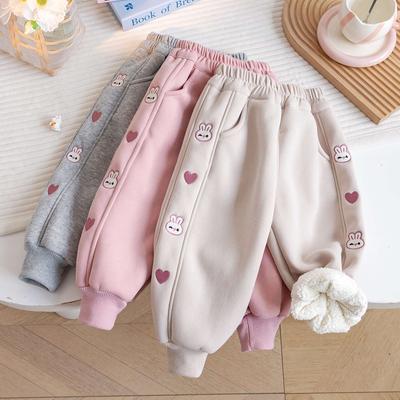 Girls Cute Cartoon Rabbit Embroidery Sweatpants Kids Casual Sports Pants Long Trousers Child Clothing