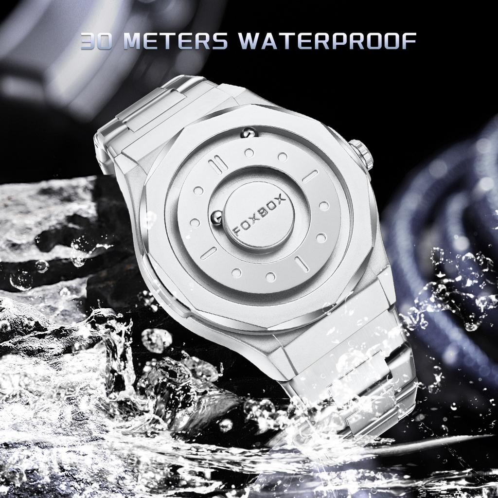 FOXBOX Mens Wristwatch Business Pointer Magnetic Force Waterproof Sports Quartz Male Watch Fashion Man Watch Reloj Hommes