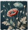 Vintage Shower Curtain, Jungle Greenery Leaves Detail Blooming Poppy Flowers With Nostalgia Tones, Cloth Fabric Bathro