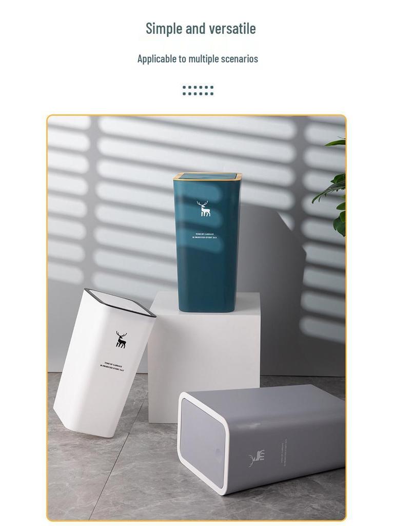 Creative Press-Type Trash Can with Lid for Kitchen & Bathroom – Large, Plastic, Multi-Compartment Storage Bin