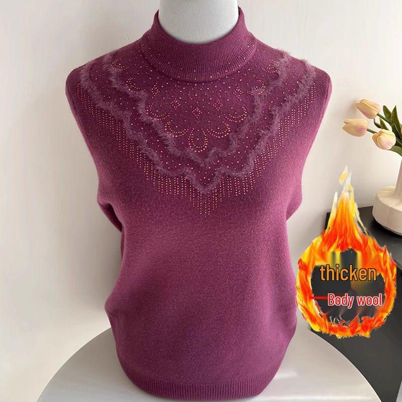 Dámský zimní svetr s polovičním vysokým límcem a silným fleecem - Módní volný střih