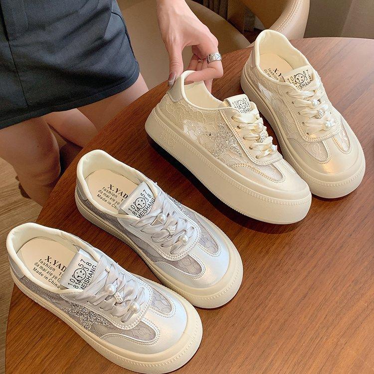 Korean version of lace mesh breathable little white shoes women's 2025 summer new thick-soled versatile board shoes soft-soled women's shoes