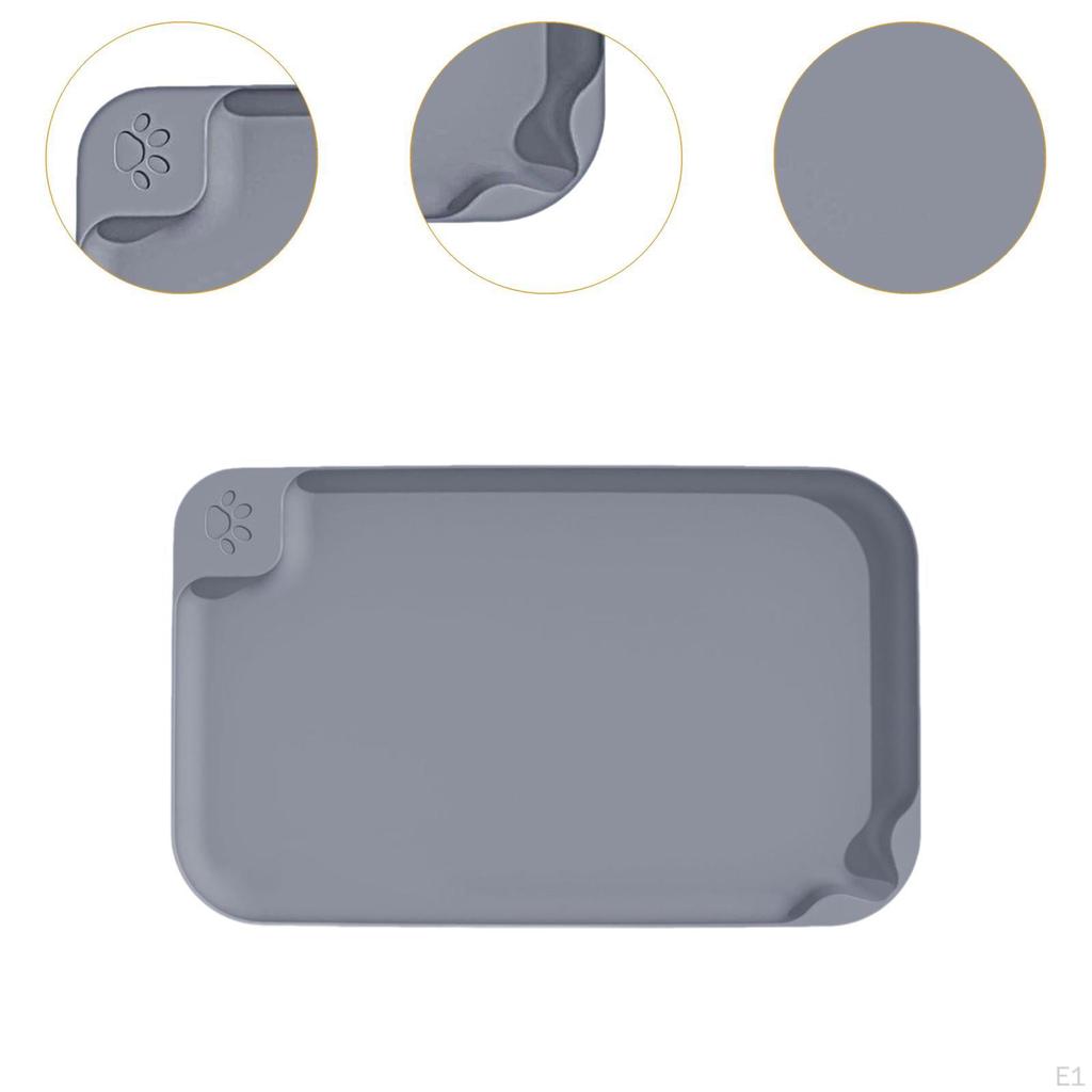 Dog Food Mat Pet Cat Feeding with Raised Edges Water Tray Placemat for