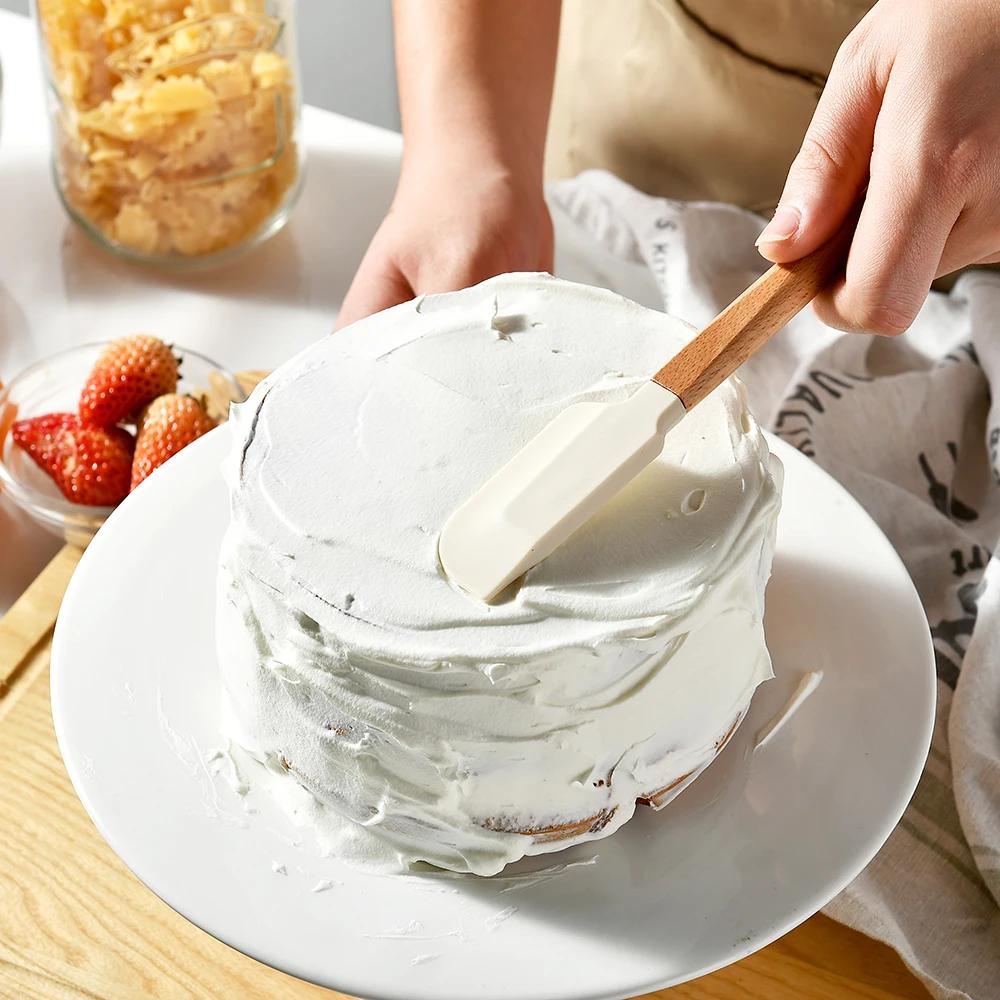 5Pcs/Set White Silicone Cream Spatula Non-stick Pastry Blenders Wood Handle Chocolate Butter Baking Scraper Kitchen Cake Mixer