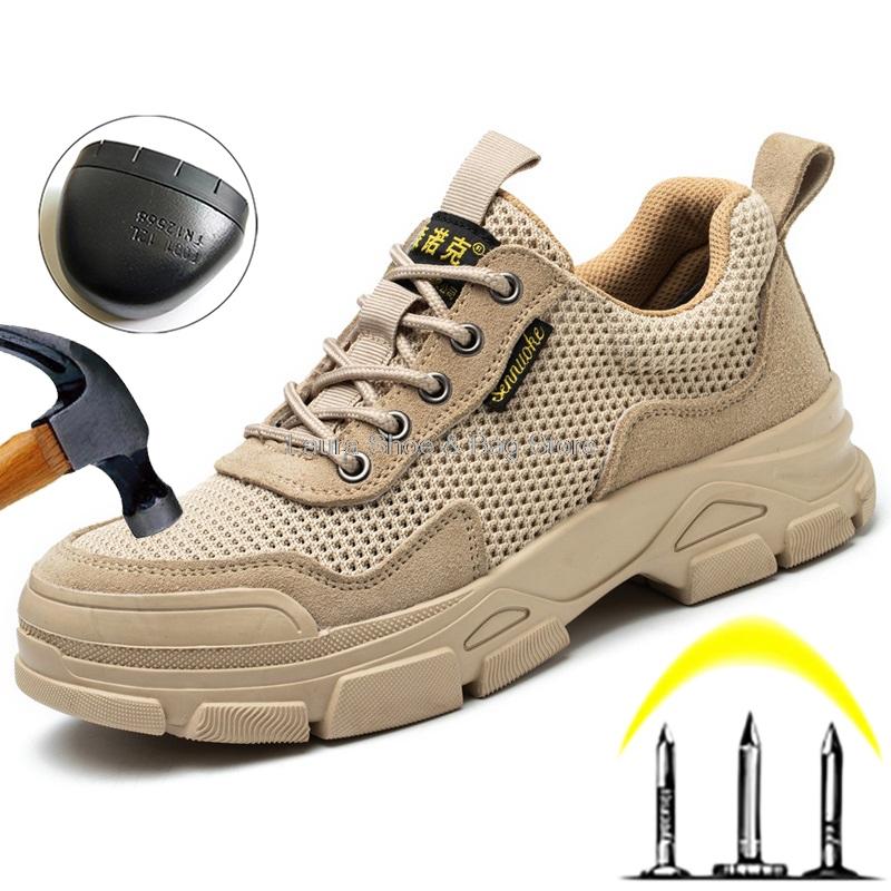 Fashion Safety Shoes Men Boots Anti-smash Steel Toe Cap Anti-puncture Light Work Safety Boots Male Welder Shoes Comfort Worker Protect