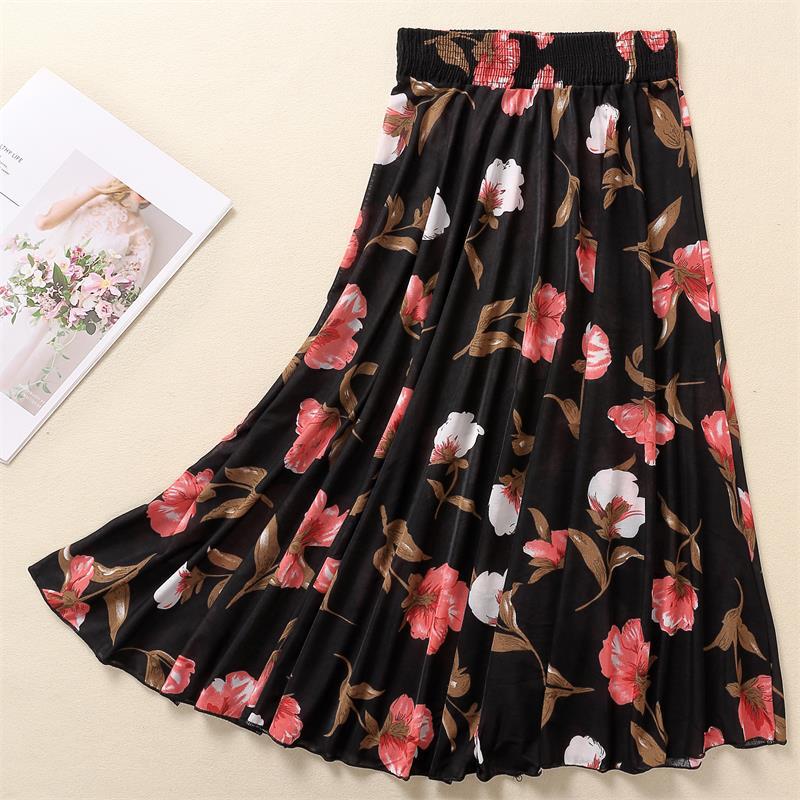 Women's Summer Ice Silk Midi Skirt – 72cm Length, Elegant Dance Style for Middle-aged and Elderly
