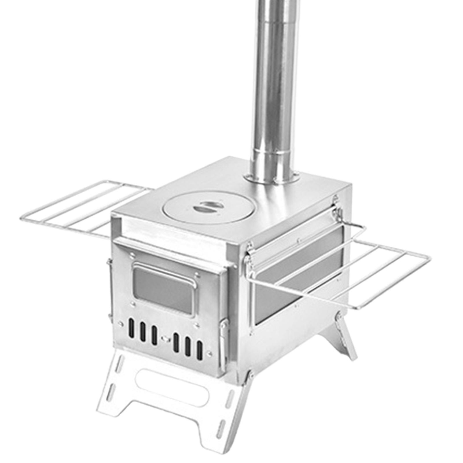 

Відкритий кемпінг Дров яна піч Пальник для дров Складний обігрівач з нержавіючої сталі з наметом Double side window срібний