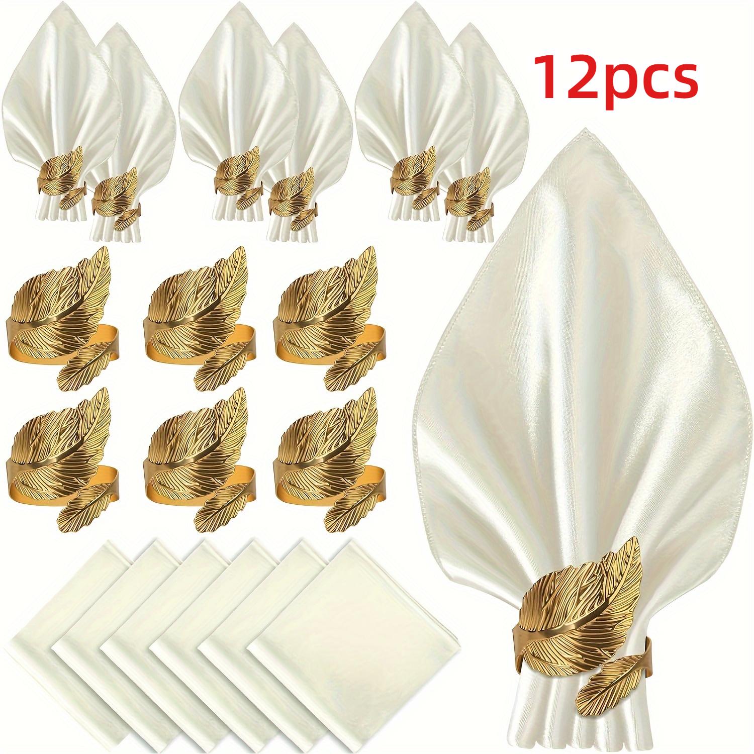 

12pcs Solid Soft Square Napkin Gold Napkin Rings Leaf Solid Napkin Buckle Cast Iron Polished Metal Ring Table Decoration золотой