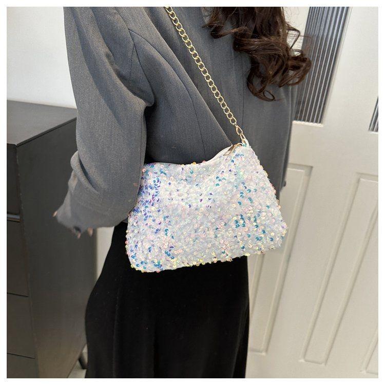 Small Bag with Summer Sequins, Fashionable Handheld Casual Chain, Single Shoulder Crossbody Bag, Sparkling Women's Bag