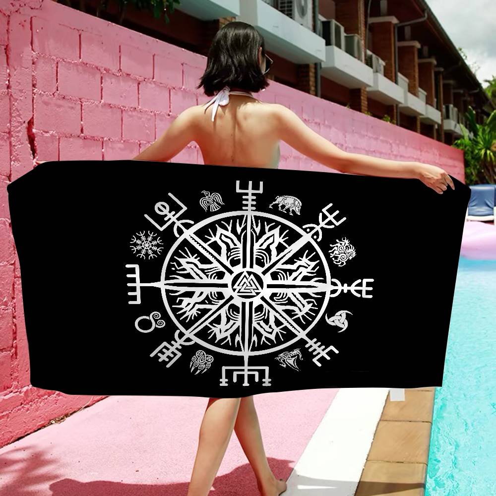 V-Viking Logo V-Vegvisir Luxus Große Mikrofaser Strandtücher Schnelltrocknendes Handtuch Sandstrandhandtücher Handtuch für den Pool für Reisen