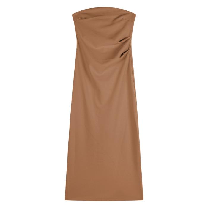 Sweet Spice Girl One-word Shoulder Tub Top Dress Women's Summer Pure Desire Bottom Inner Skirt Elastic Split Hip Wrap Long Dress