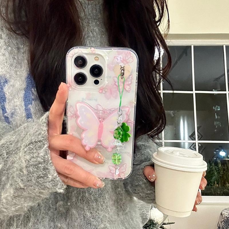 Bag Pendant Plant Phone Chain Four Leaf Grass Phone Charm Backpack Accessories Enhances Your Look with a Touch of Luck